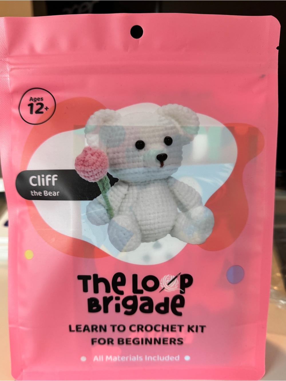 Cliff the Bear Crochet Kit - Pink